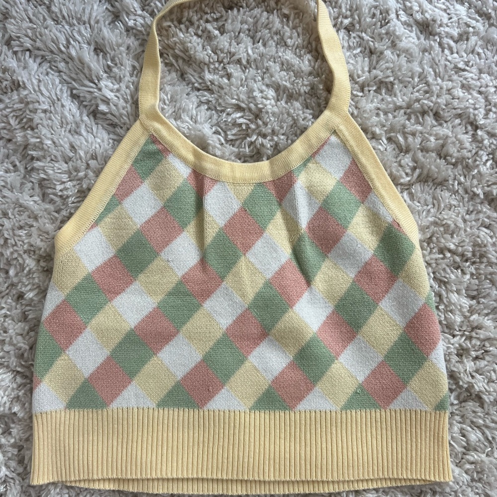 Yellow Argyle Knit Halter Top